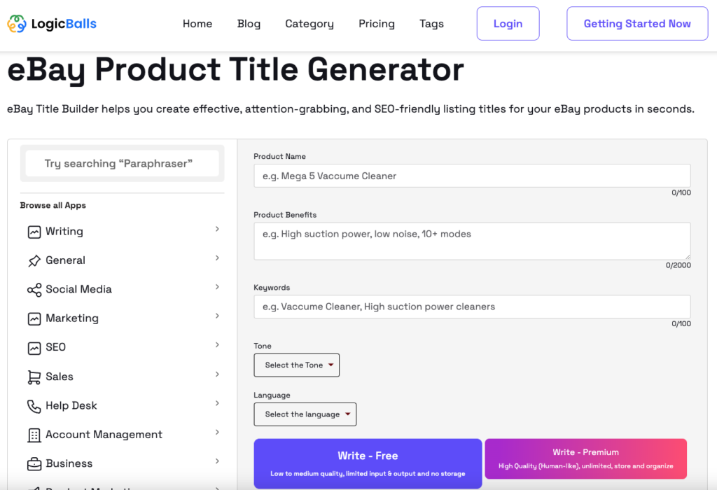 eBay listing product title generator
